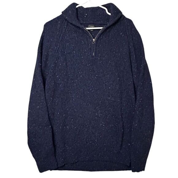 J. Crew Ragg Sweater Mens Sz L Blue 1/4 Zip Pullover Wool Blend Confetti Knit - Picture 1 of 8